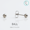 (ส่งฟรี แถมฟรีแป้นหมุดตัน)ต่างหูสำหรับผิวแพ้ง่าย Ball 3mm ก้านสีเงิน สแตนเลสเกรดการแพทย์ ปลอดภัย 100%_STD023