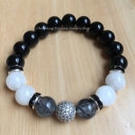 Rutilated Quartz Black, Moonstone, and Ice Quartz ไหมดำ 10 มม หรือ แก้วขนเหล็ก มูนสโตน 10 มม ไอซ์ควอทซ์ 14 มม ประดับเงินแท้ดอกไม้ และคริสตัล เรดาร์เรียกเงิน สำหรับหญิงสาวเจ้าเสน่ห์ และฉลาด ประดับ CZ