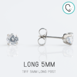 (ส่งฟรี แถมฟรีแป้นหมุดตัน)ก้านยาวพิเศษ ต่างหูสำหรับผิวแพ้ง่าย CZ 5mm Tiffany ก้านสีเงิน สแตนเลสเกรดการแพทย์ ปลอดภัย 100%_STD052