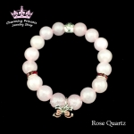 Rose Quartz โรสควอตซ์ 10 มม ประดับคริสตัล โบว์สีชมพู และลูกปัดโรเดียม