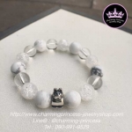 Howlite, Ice Quartz, Crystal Quartz and maneki-neko Lucky Cat ฮาวไลท์ ไอซ์ควอทซ์ คริสตัลควอทซ์ ประดับเงินแท้แมวโชคดี