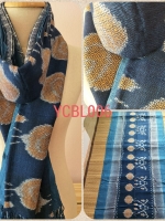 ผ้าฝ้ายคลุมไหล่ย้อมคราม ทอมือ ออร์แกนิค