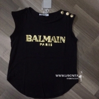เสื้อยืดแขนกุดBALMAIN ไหล่ติดกระดุมทอง สีดำ