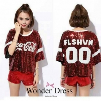 เสื้อยืด Coca Cola ปักเลื่อมแต่งเกล็ดวิ้งๆวาวๆ สีแดง