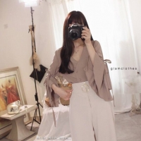 เสื้อเกาหลีแขนกระดิ่งผ้าดีมากๆๆ สีกะปิ