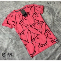 เสื้อยืดงานสกรีนทั้งตัวลายโลโก้ PLAYBOY สีชมพู เหลือ S