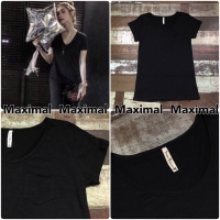 เสื้อคอวีผ้าสลาฟ เสื้อยืดทรงสวยแบบดาราใส่ สีดำ