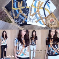 เสื้อยืดแขนจั้นเอวจั้มปริ้ายสวยๆ สีขาว