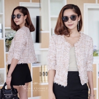 เสื้อคลุมโฮโซ หรูดูดี สีครีมแซมชมพู ผ้าวิ้งๆ