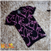 เสื้อยืดงานสกรีนทั้งตัวลายโลโก้ PLAYBOY สีดำ มีS