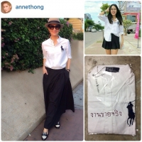 เสื้อเชิ้ตPolo สีขาว แบบดาราใส่