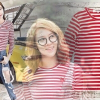 เสื้อยืดแขนยาวลายริ้วPlay Comme สีแดง งานTop Mirror (เทียบแท้ 1:1)