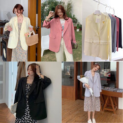 เสื้อสูททรงหลวมสไตล์เกาหลี ผ้าลื่นรีดง่าย