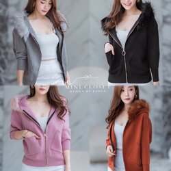 เสื้อมีฮู้ดแต่งขนเฟอร์ ถอดได้ ใส่กันหนาวได้น่ารักด้วย