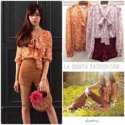 Landmee Love Me Love Daisy Blouse เสื้อเชิ้ตแขนยาวพิมพ์ลายดอกเดซี่รอบตัวเสื้อ พร้อมตกแต่งตรงช่วงคอเสื้อด้วยการผูกโบว์ค่ะ