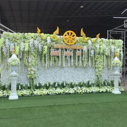 ซุ้มหญุ้าเทียม ถ่ายรูปงานบวช ธีมงาน เขียวขาว