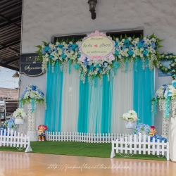 ซุ้มถ่ายภาพงานแต่ง ดอกไม้แห้ง ธีมเขียวมิ้นขาว