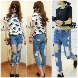 JEANS DENIM ยีนส์ขาดเซอร์ KOREA BRAND เนื้อผ้าใส่สบาย