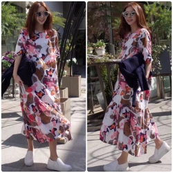 เดรสผ้าฝ้ายต่อระบายลายกราฟฟิกน่ารักมากค่ะรุ่นนี้ตัวใหญ่สบายมากค่ะ