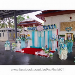 ซุ้มถ่ายภาพงานแต่ง ดอกไม้แห้ง ธีมเขียวมิ้นขาว