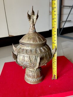 ขันน้ำมนต์ทองเหลืองเก่า ขนาด6x10นิ้ว ขันต์น้ำมนต์สำหรับประกอบพิธี และบูชา