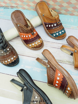 ทรงปกติ เปลี่ยนไซส์ได้-ไม่รับคืน Zenachoo รุ่น Layer สูง 1 นิ้ว รองเท้าสุขภาพหนังแท้ หนังนิ่ม พื้นนุ่ม