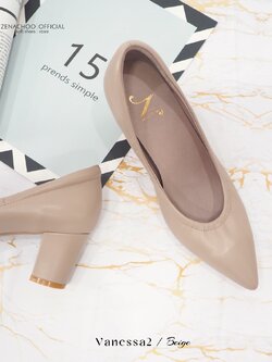 ทรงปกติ เปลี่ยนไซส์ได้-ไม่รับคืน Zenachoo Vanessa2 สี Beige สูง 2 นิ้ว รองเท้าหนังแกะนิ่ม หัวแหลมทรงสวย