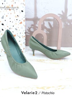 สีใหม่ ทรงปกติ เปลี่ยนไซส์ได้-ไม่รับคืน รุ่นขายดี Zenachoo Velarie2 สูง 2 นิ้ว สี Pistachio รองเท้าหนังแกะแท้ หัวแหลมหน้ากว้าง