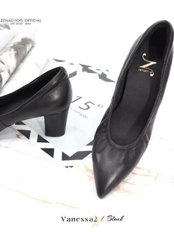 ทรงปกติ เปลี่ยนไซส์ได้-ไม่รับคืน Zenachoo Vanessa2 สี BLack สูง 2 นิ้ว รองเท้าหนังแกะนิ่ม หัวแหลมทรงสวย