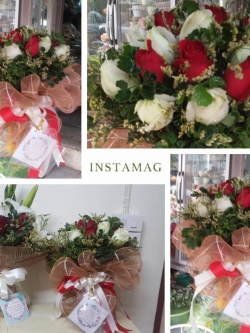 ช่อดอกกุหลาบ ขาวแดง