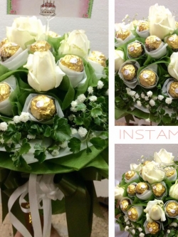 ช่อเฟอเรโร่ ผสมดอกกุหลาบสด (Ferrero Rocher)