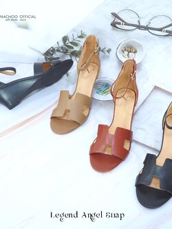 ทรงปกติ สินค้าลดราคา ไม่รับเปลี่ยน-คืน ทุกกรณึ รุ่นขายดี Legend Ankle Strap สูง 2 นิ้ว ส้นเตารีด รองเท้าหนังแกะแท้