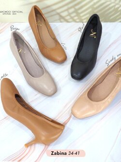 ทรงปกติ เปลี่ยนไซส์ได้-ไม่รับคืน Zenachoo รุ่น zabina สูง 2 นิ้ว รองเท้าหนังแกะแท้ทรงหัวตัด
