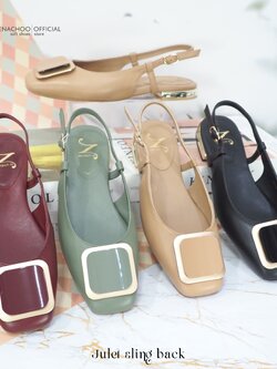 ทรงใหญ่ ลด 1 ไซส์ เปลี่ยนไซส์ได้ ไม่รับคืน รุ่นขายดี Zenachoo Julet Sling Back สูง 1.5 cm รองเท้าหนังแกะแท้ พื้นนิ่ม