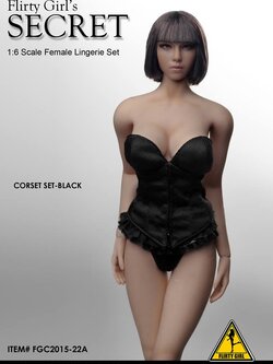 FLIRTY GIRL FGC2015-22A Black CORSET LINGERIE SET