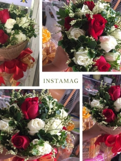 ช่อดอกกุหลาบ สีขาว แดง