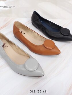 ทรงปกติ สินค้าลดราคา ไม่รับเปลี่ยน คืน ทุกกรณึ Zenachoo รุ่น OBBO รองเท้าส้นแบน หัวแหลม หนังแกะแท้