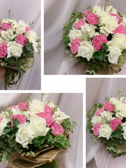 ช่อดอกกุหลาบขาว คาร์เนชั่นชมพู