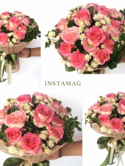 ช่อดอกกุหลาบสีขาวชมพู