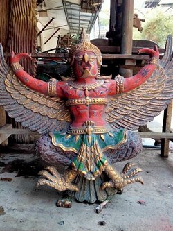 พญาครุฑไม้สัก ครุฑไม้แกะสลัก ขนาด140ซม ครุฑไม้โบราณ