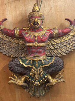 พญาครุฑไม้แกะ องค์ใหญ่ ขนาด145ซม ครุฑไม้เก่า