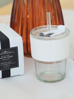 แก้วน้ำ พร้อมหลอดแก้ว (100ชิ้น)