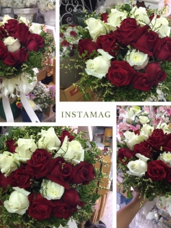 ช่อดอกกุหลาบ สีขาวแดง