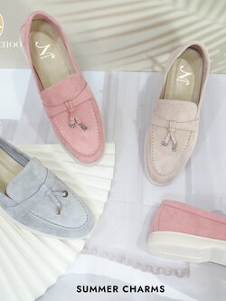 ทรงใหญ่ ลด 1 ไซส์ ปลี่ยนไซส์ได้-ไม่รับคืน Zenachoo รุ่น Summer charms รองเท้าหนังแกะแท้ loafer หนังแกะนุ่ม ใส่สบายมาก