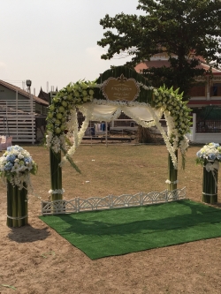 ซุ้มถ่ายภาพงานบวช ดอกไม้แห้ง ธีมเขียวขาว