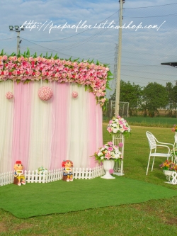 ซุ้มถ่ายภาพงานแต่ง ดอกไม้แห้ง ธีมชมพู