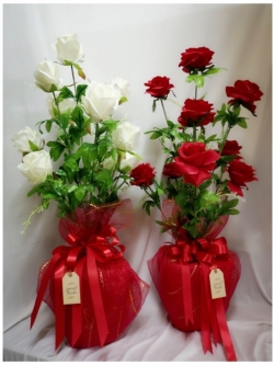 กระถางดอกกุหลาบแห้ง สีขาว สีแดง