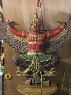 พญาครุฑไม้สัก องค์ใหญ่ ขนาด145ซม ครุฑไม้แกะ