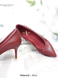 ทรงปกติ เปลี่ยนไซส์ได้ ไม่รับคืน::Zenachoo Velarie3 สูง 3 นิ้ว Wine รองเท้าหนังแกะแท้ ใส่สวยมาก