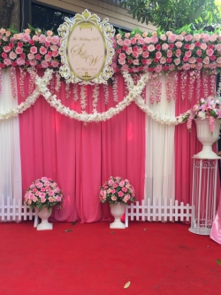 ซุ้มถ่ายภาพงานเกิด ดอกไม้แห้ง ธีมชมพูขาว